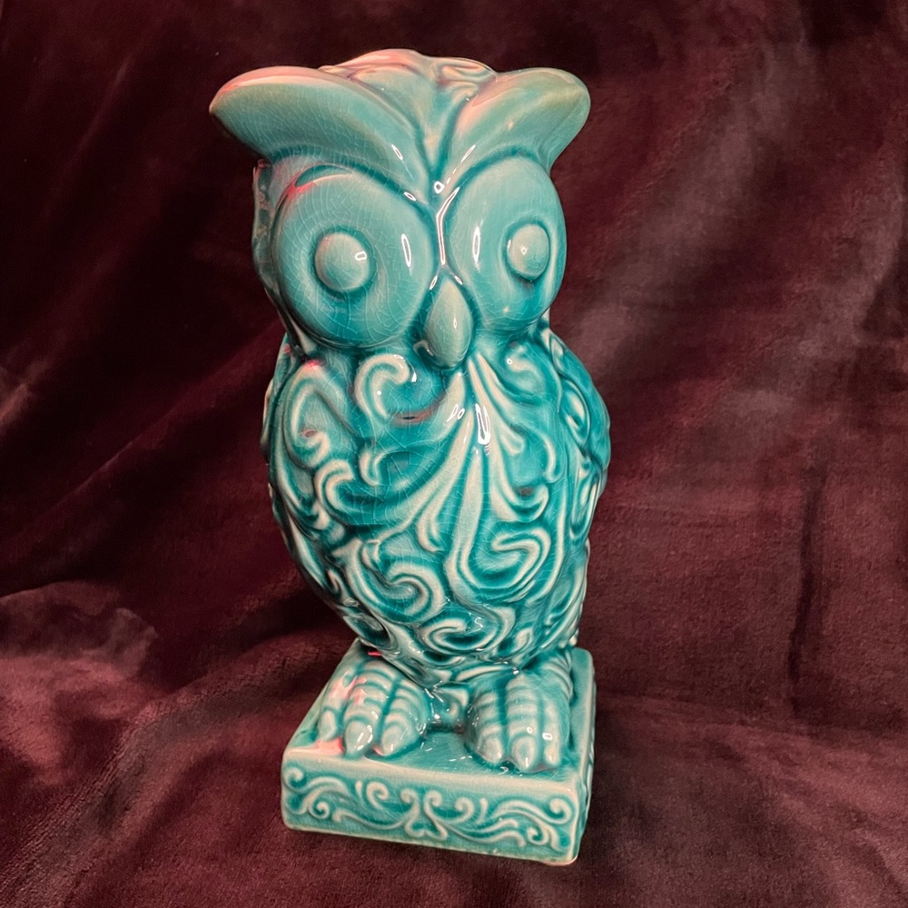 Rare Vintage 1980’s MCM Ceramic Teal Blue Owl Statue